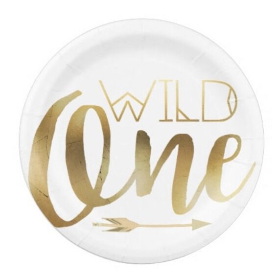Sale 8 WILD ONE Paper Plates Dessert Snack Where the Wild Things Are Birthday Kids Nursery Baby Shower Appetizer Plate Gold White Arrow 7" Il_570xn