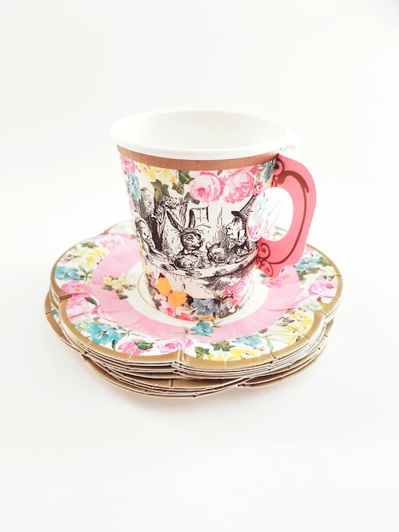 12 Floral Tea Cups Saucers Set Tea Party Cups Drinking Glasses Etsy