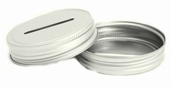 Sale 1 COIN SLOT LID Mason Jar Glass Jars Bank Diy Piggy Bank Slotted Slot Money Aluminum Galvanized Lids Il_570xn