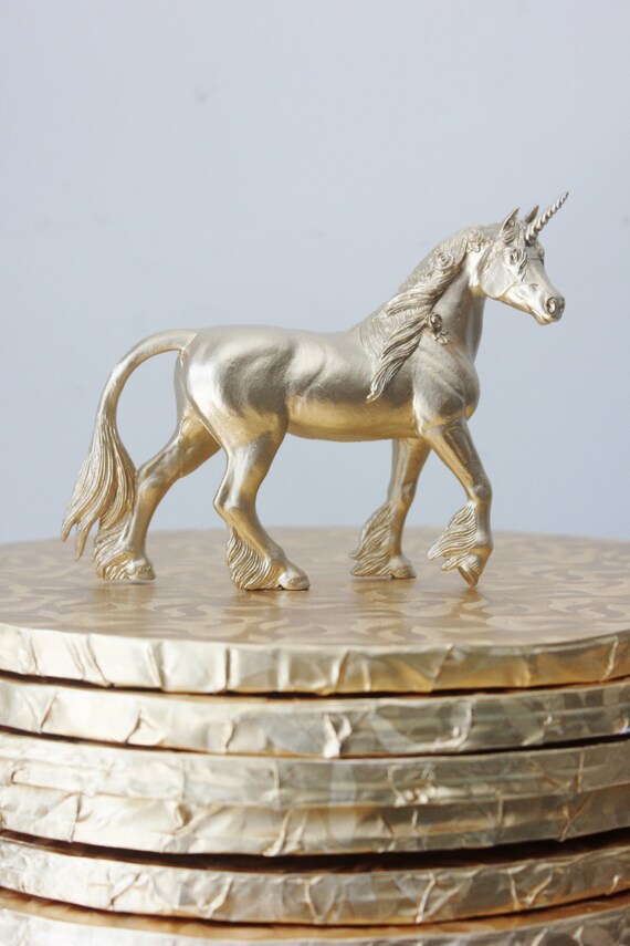 GOLD UNICORN Cake Topper Figurines Animal Figurine Whimsical Magical Vintage Golden Carousel Carnival Rainbow Birthday Princess Party Decor Il_570xn
