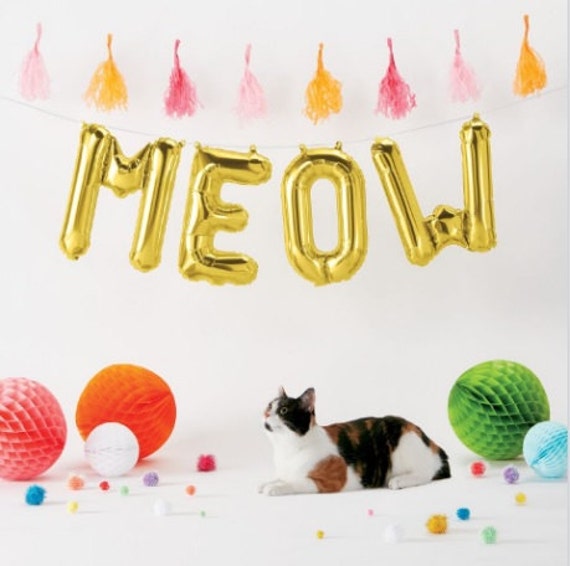Sale 16" MEOW LETTER BALLOONS Balloon Kit Banner Gold Foil Cat Kitty Name Kitten Birthday Bachelorette Bridal Shower Wedding Pet Party Baby Il_570xn