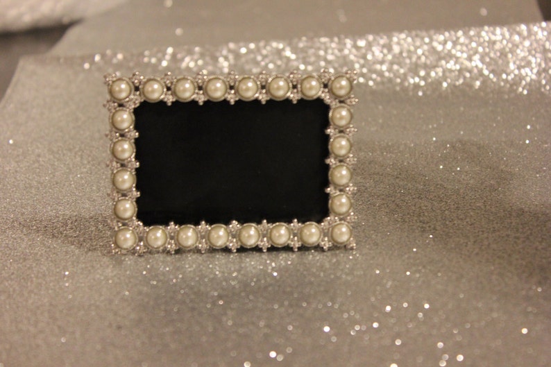Set of 22 PEARL FRAMES Frame Mini Table Numbers Chalkboard or Glass Photo Picture Jeweled Vintage Style Glam Favors Placecards Seating Name