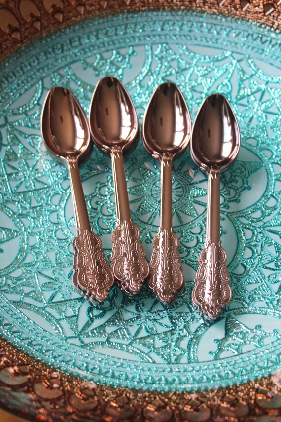 Sale 30 ROSE GOLD SPOONS Faux Copper Cutlery Plastic Forks Spoon Knive Tableware Vintage Style Wedding Shower Tea Party Shabby Chic Floral Il_570xn