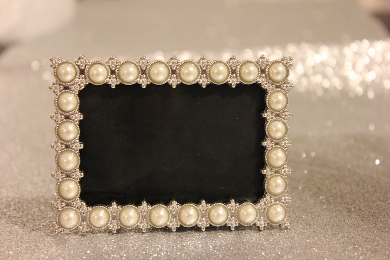 Set of 22 PEARL FRAMES Frame Mini Table Numbers Chalkboard or Glass Photo Picture Jeweled Vintage Style Glam Favors Placecards Seating Name