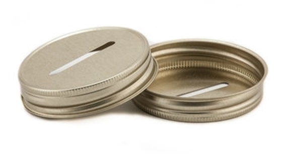 Sale 1 Gold COIN SLOT LID Mason Jar Glass Jars Bank Diy Piggy Bank Slotted Slot Money Aluminum Metal Lid Il_570xn