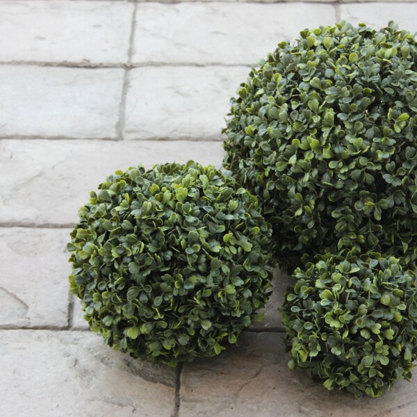 One 6 Inch Faux BOXWOOD TOPIARY BALL Pomander Long Leaf Shrub Plant Artificial Green Centerpiece Floral Supplies Kissing Flower Moss Wedding