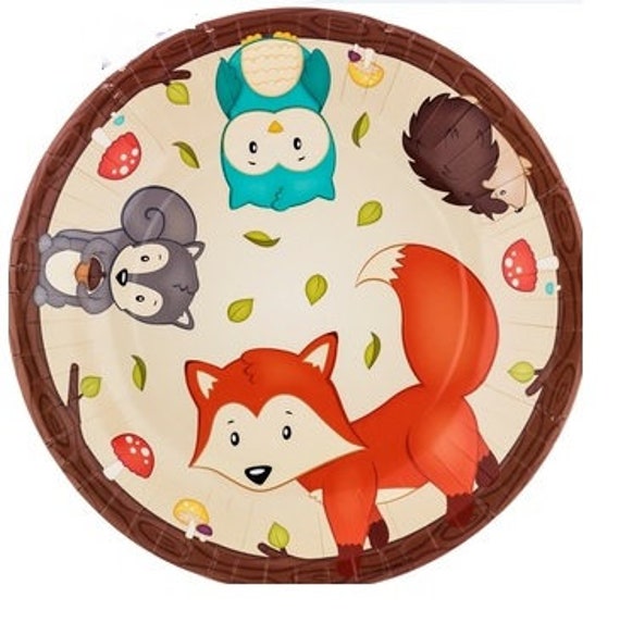 Sale 10 WOODLAND ANIMALS Large Paper Plates Dinner Lunch Woodland Birthday Creatures Critters Fox Owl Squirrel Birthday Baby Shower Forest Il_570xn