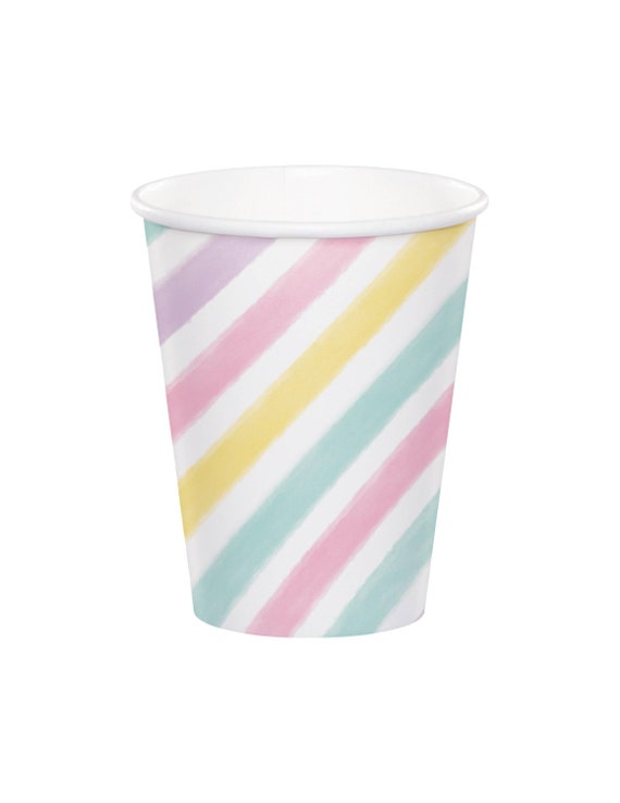 Sale 8 Unicorn Pastel Paper Cups Drinking Glasses Striped Unicorns