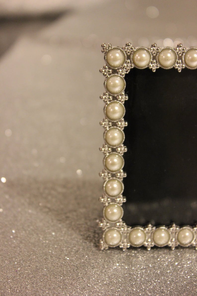 Set of 22 PEARL FRAMES Frame Mini Table Numbers Chalkboard or Glass Photo Picture Jeweled Vintage Style Glam Favors Placecards Seating Name