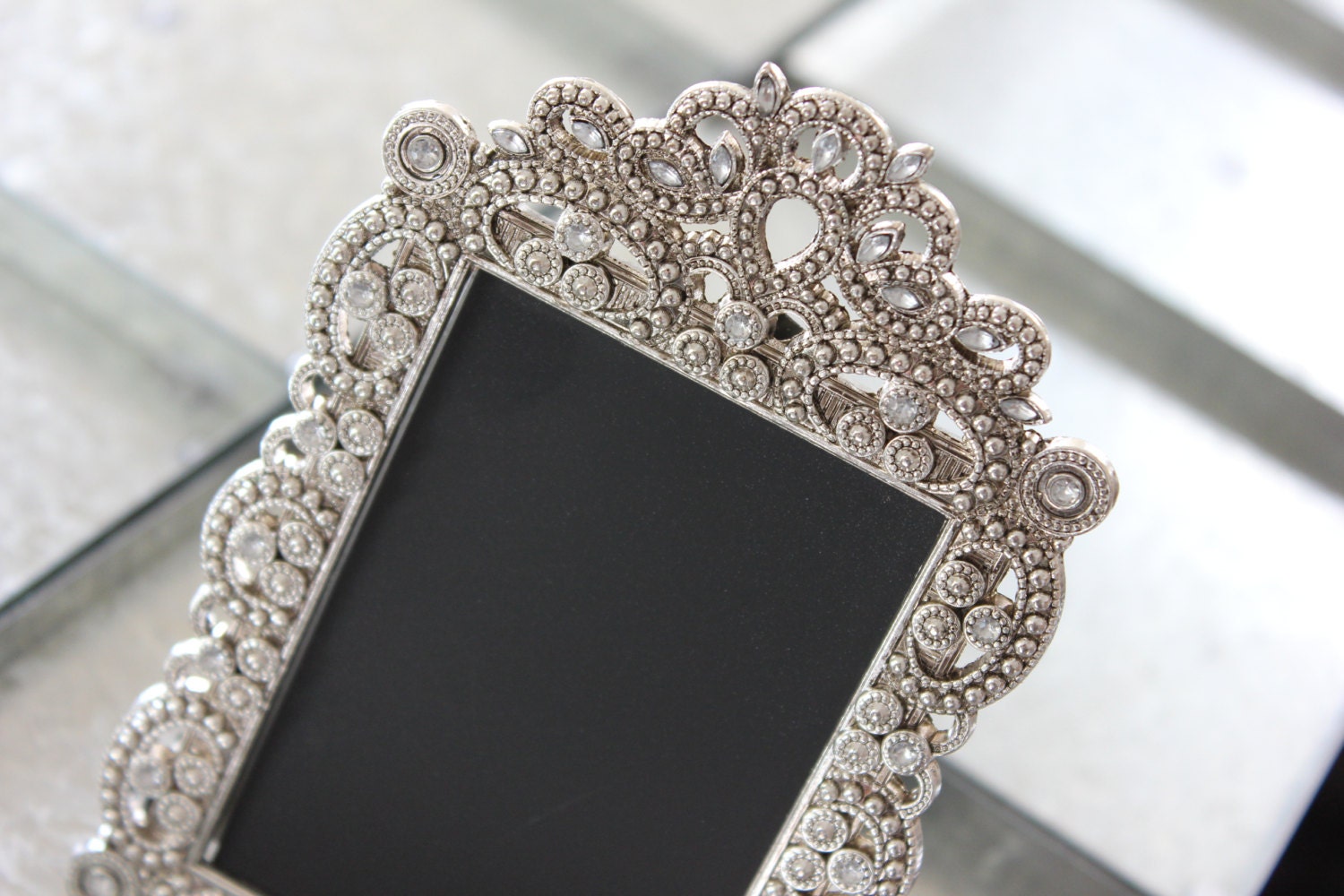 2 Vintage Style Jeweled Rhinestone Frame Bling Silver Diamond 50