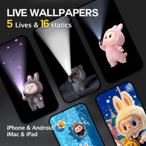 5 Live + 16 Statische Telefon-Hintergründe | iPhone iPad iMac Android | Niedliche weiße Häschen Lock Screen | Kawaii Ästhetik | Digitaler Download