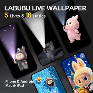 5 Live + 16 Static Labubu Wallpapers | iPhone iPad iMac Android | Cute White Bunny Lock Screen | Kawaii Aesthetic | Digital Download