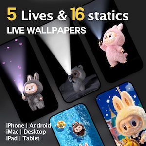 5 Live 16 Statische niedliche Häschen Live Wallpapers Set | iPhone Android Sperrbildschirm | iPad Tablet iMac Desktop | Kawaii ästhetischer digitaler Download