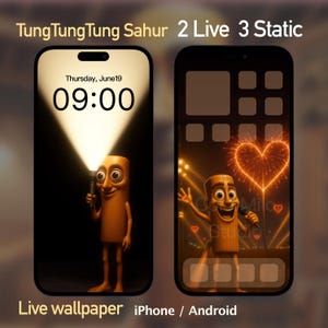 TungTungTungSahur Live Phone Wallpaper | Lustige Taschenlampe Sperrbildschirm | Herz Feuerwerk animierter digitaler Download für iPhone & Android