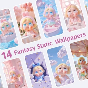 14 Cute girl Wallpapers | Buy 12 Get 2 Free Bonus | Pink Blue Pastel Aesthetic | Kawaii Style | iPhone Android Download