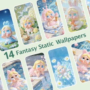 14 fondos de pantalla de chicas lindas / Compra 12 y obtén 2 gratis / Estética de piscina de chicas de fantasía / Fondos kawaii para iPhone / Arte móvil suave en tonos pastel