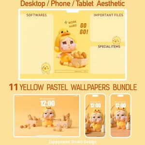 11 Pastel Cute Girl Bread Wallpaper | Cozy Kawaii Doll Aesthetic Desktop iMac Tablet iPhone Background | Soft Warm Pastel Digital Download