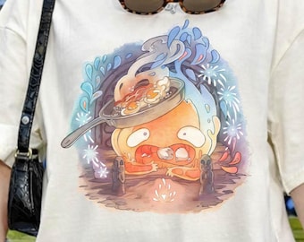 Camiseta, sudadera con capucha de Calcifer de El castillo ambulante, personajes de Studio Ghibli, camiseta para niños pequeños, regalo para amantes del anime, cultura japonesa