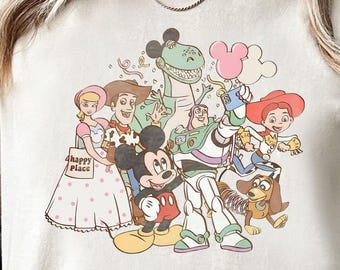 Cute Disney Mickey Mouse & Toy Story Characters Squad Take Photo Retro Shirt, Disneyland Family Trip Shirt, Disney Group Shirt