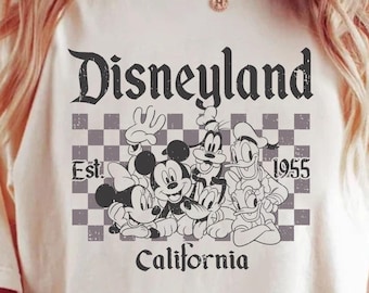 Vintage Disneyland Mickey and Friends Checkered Shirt, Retro Disneyland Est 1955 California, Disney Group Matching, Disneyland Trip Tee