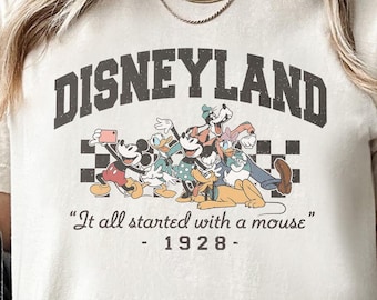 Vintage Disneyland 1928-skjorta, Mickey och Co familjetrev-t-shirt, Mickey och vänner rutig skjorta, Disney-familjeskjortor, Disney-skjorta