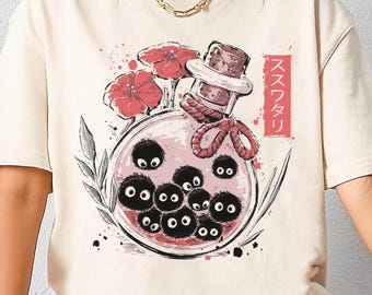 Soot Ball Susuwatari Shirt, My Neighbor Totoro, Studio Ghibli Characters Tee, Gift for Anime Lovers, Y2K Japanese Streetwear, Miyazaki Hayao