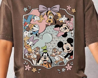Comfortkleuren Retro Coquette Bow Disney Epcot Mickey and Friends T-shirt, Disney Trip-shirts, Epcot World Tour 1982-T-shirt, Disneyworld-shirt