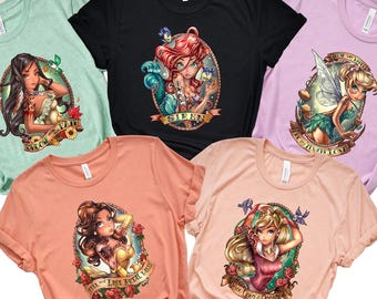 Camiseta retro de princesas Disney, camiseta de princesas Disney Ariel, camiseta de Rapunzel Tiana de Disney, camiseta de viaje de Disney, camiseta de niña Disney, Bella, Blancanieves