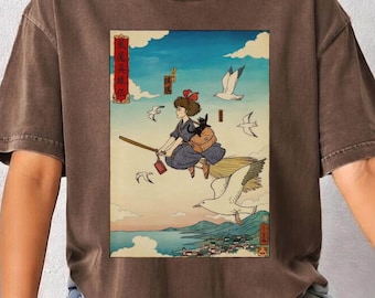 Vintage Kikis Lieferservice-Shirt, Sweatshirt, Hoodie, Studio Ghibli Geschenk, Ukiyo-e Anime-Liebhaber-T-Stück, Jugend Kleinkind japanische Straßenkleidung