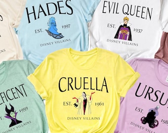 Camiseta personalizada de villanos de Disney, camiseta de personajes de villanos, Maléfica, Úrsula, Reina Malvada, Hades, camiseta familiar de Disney, camiseta de Disneyland