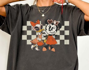 Disney Minnie And Daisy Bestie Checkered Shirt, Disney Girls Comfort Colors Tee, Minnie Mouse And Daisy Duck Shirt, Girl Vacation Shirt