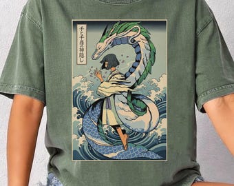 Spirited Away Ukiyo-e Shirt, Sweatshirt, Hoodie, Studio Ghibli Gift, Haku and Chihiro, Anime Lovers Tee, Youth Toddler Japanese Streetwear