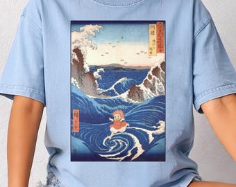 Vintage Ponyo Shirt, Sweatshirt, Hoodie, Studio Ghibli Gift, Ukiyo-e Anime Lovers Tee, Goldfish Ponyo, Toddler Youth Japanese Streetwear