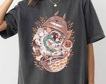 Studio Ghibli Characters Shirt, My Neighbor Totoro, Spirited Away, Mononoke Hime, Calcifer, Birthday Gift for Anime Lovers,Studio Ghibli Fan