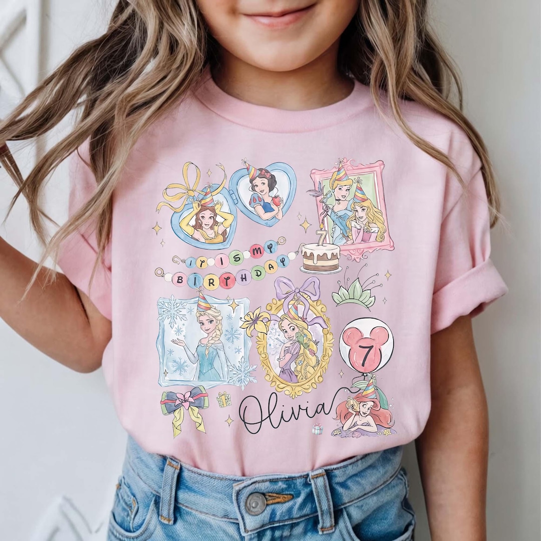 Personalized Name Age Coquette Bow Disney Princess Birthday Kid Toddler ...