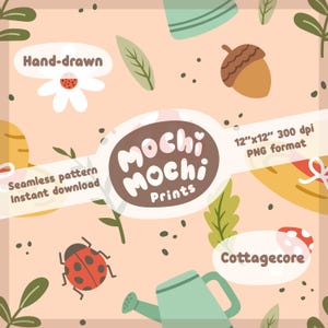 Cottagecore Mushroom Pattern: Pink Seamless Design (PNG Digital Download)