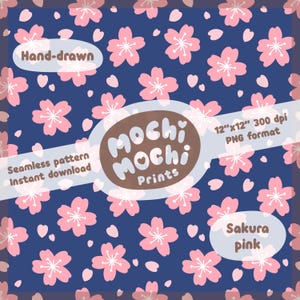 Sakura Cherry Blossom Navy Seamless Pattern Instant Download 300 DPI PNG Digital Papers Vinyl Fabric Surface Design Spring Pattern File
