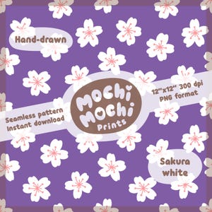 Sakura Cherry Blossom Purple Seamless Pattern Instant Download 300 DPI PNG Digital Papers Vinyl Fabric Surface Design Spring Pattern File