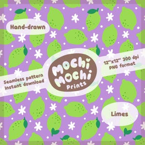 Limes Purple Seamless Pattern: Hand-Drawn PNG File (Digital Download)