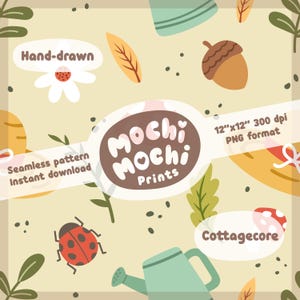 Cottagecore Mushroom Pattern: Beige Seamless Design (PNG Digital Download)