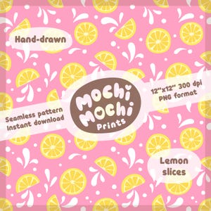 Lemon Slices Seamless Pattern: Pink Fruit Design (Digital Download)