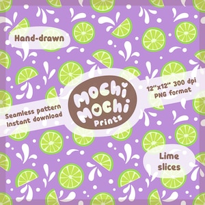 Lime Slices Seamless Pattern: Purple Fabric Design (PNG Digital Download)