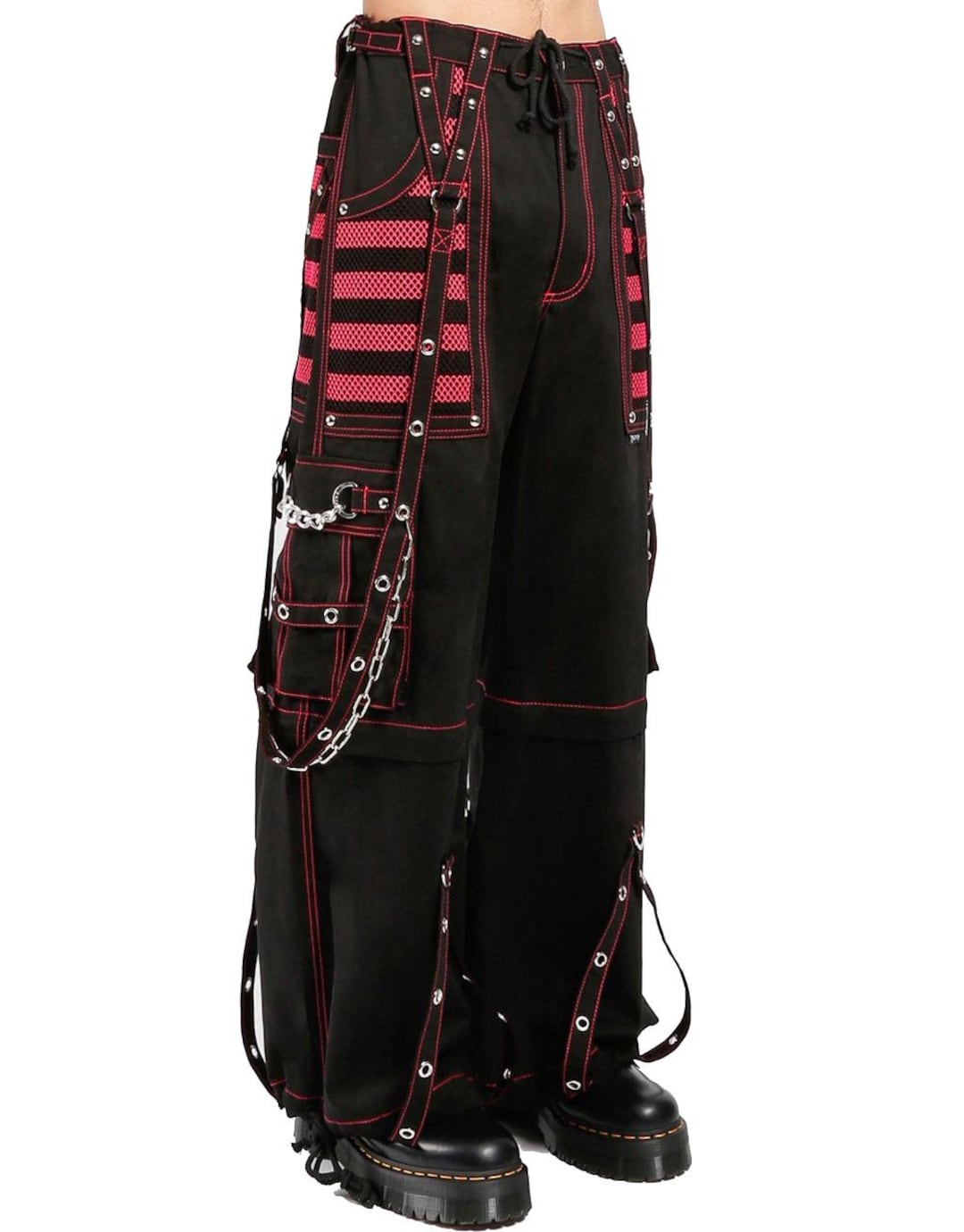 Cyber Goth Rave Cargo Pants: Black & Red Chain Trousers - Etsy