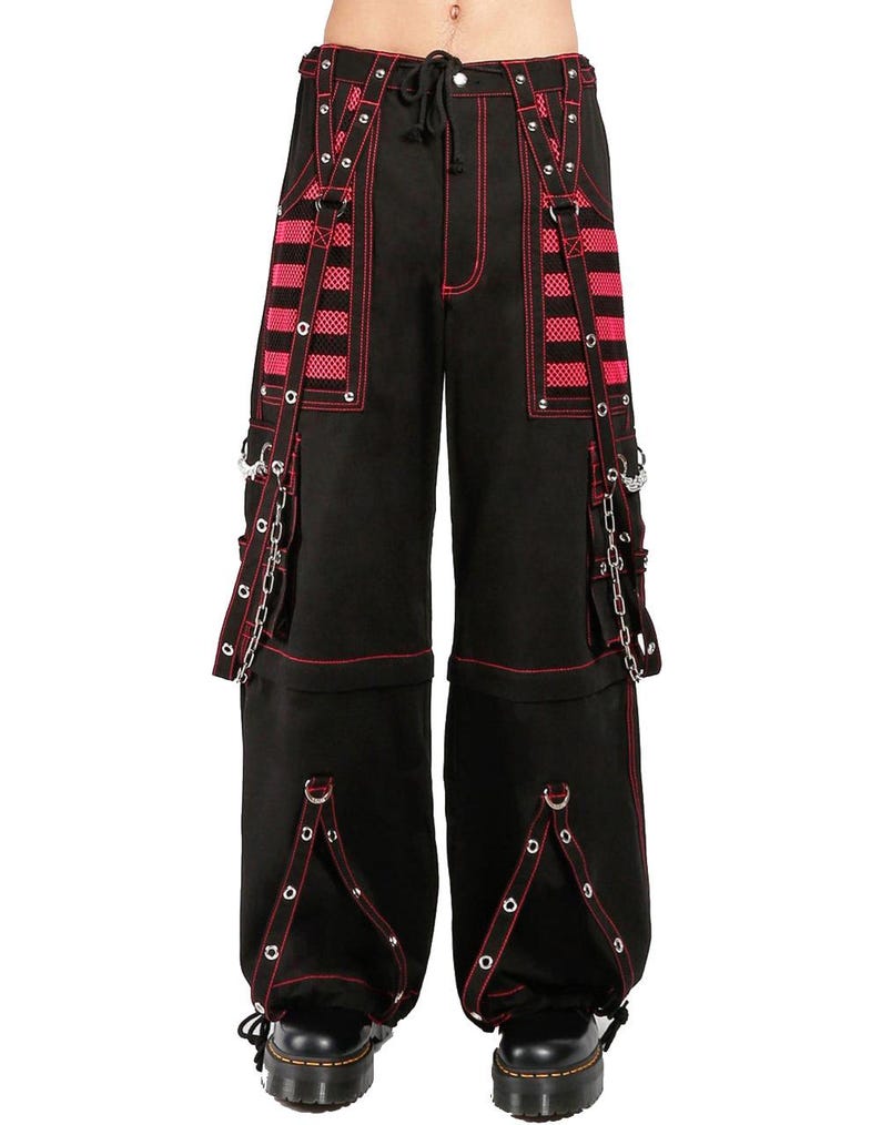 Cyber Goth Rave Cargo Pants: Black & Red Chain Trousers - Etsy