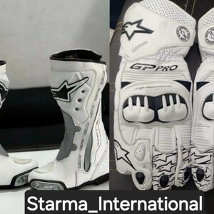 Alpinestars White Leather GP Pro Racing Gloves and Boots Set | Protective Biker Gear | Track & Street Riding Gear