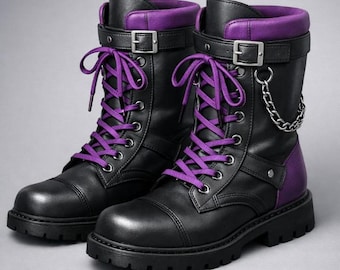 Botas góticas negras y moradas con plataforma, cordones, estilo punk, botines gruesos.