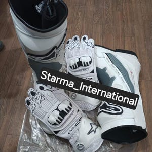 Alpinestars White Leather GP Pro Racing Gloves and Boots Set | Protective Biker Gear | Track & Street Riding Gear