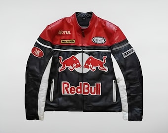 Ferrari Style Leather Racing Jacket: Embroidered Motorsport Biker Jacket
