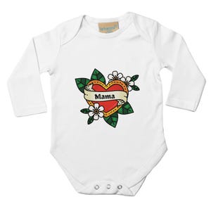 Mama Heart Tattoo Baby Onesie: American Traditional Print