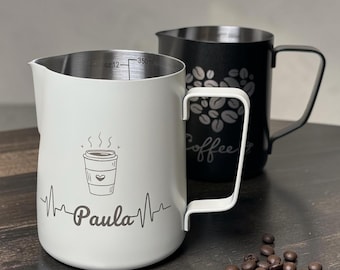 Milchkännchen Milchkanne Kaffee Edelstahl Barista Siebträger Lasergravur personalisiert Name Logo Geschenk Weihnachten Geburtstag Hochzeit